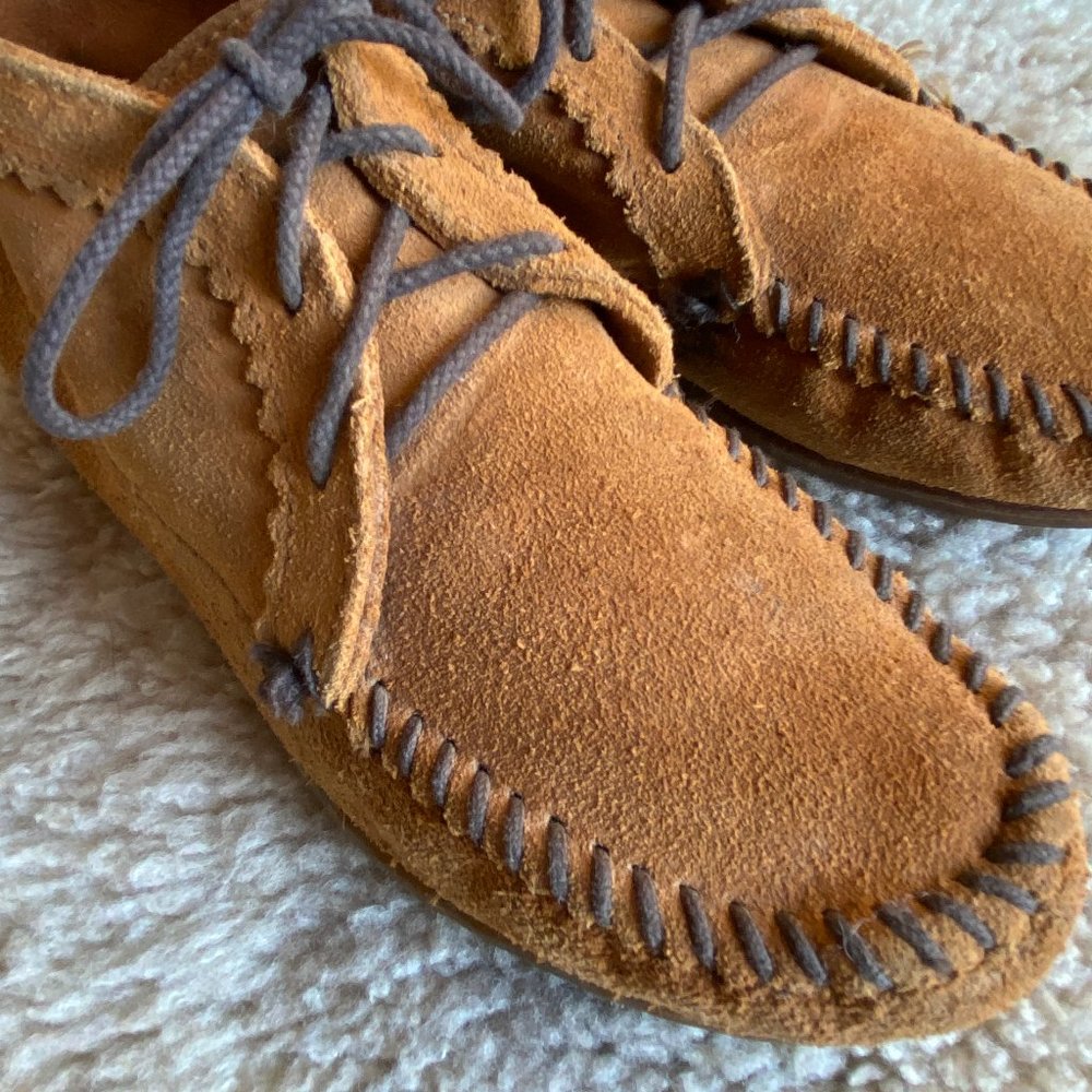 Minnetonka Ankle Lace-Up Suede Moccasins - Picture 2 of 8